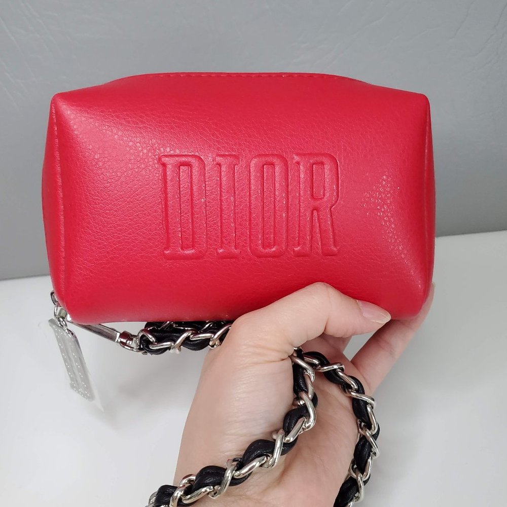 NEW Dior beauty small cosmetic bag wallet leather wristlet chain
